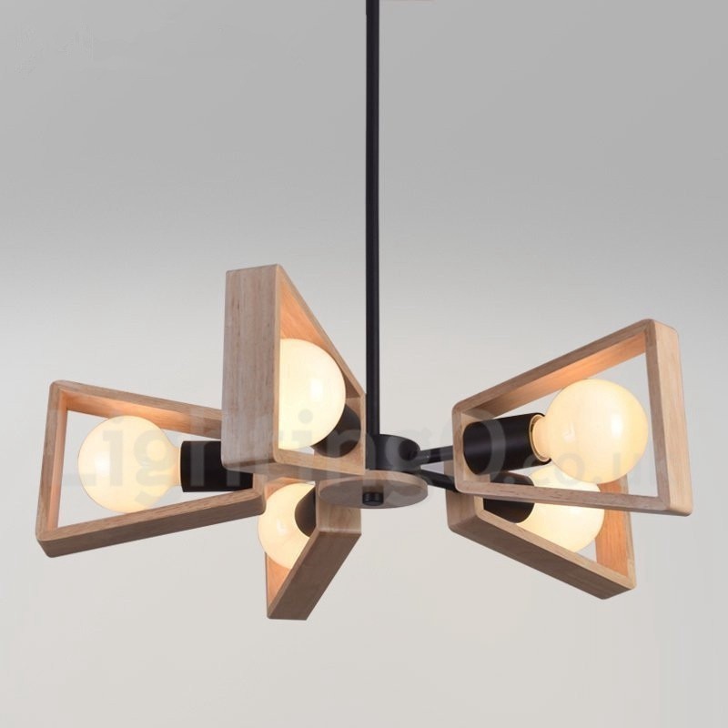 Lampadario moderno contemporaneo in legno 5 luci 53x50 cm