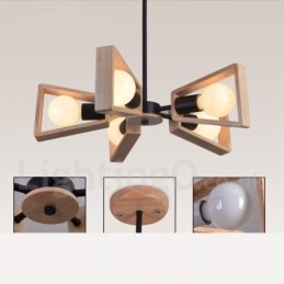 Lampadario moderno contemporaneo in legno 5 luci 53x50 cm
