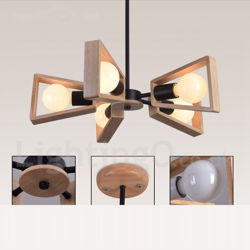Lampadario moderno contemporaneo in legno 5 luci 53x50 cm