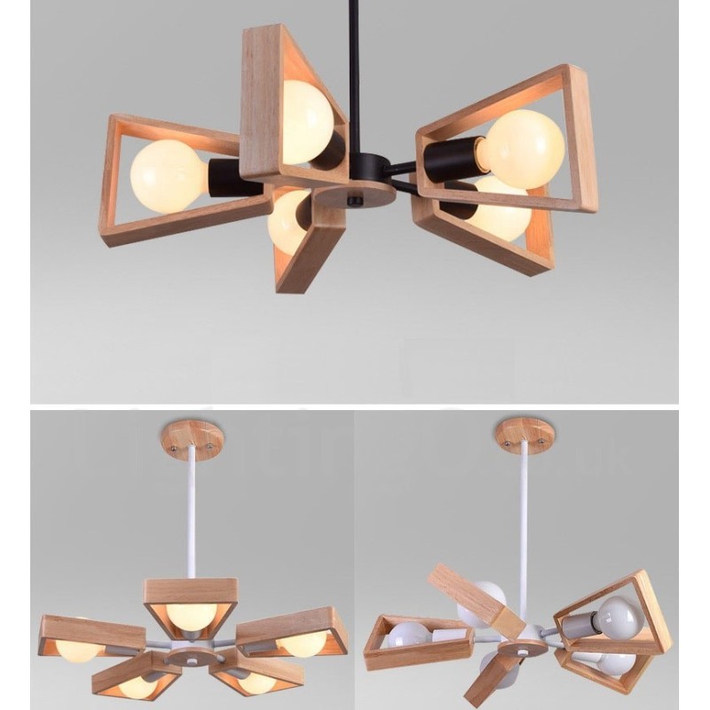 Lampadario moderno contemporaneo in legno 5 luci 53x50 cm