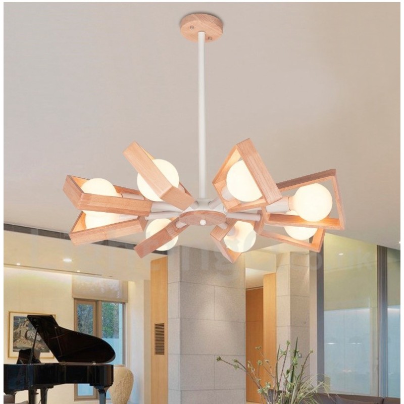 Lampadario moderno contemporaneo in legno a 8 luci 53x50 cm