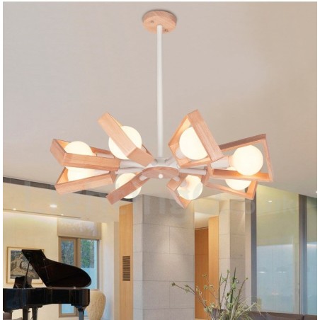 Lampadario moderno contemporaneo in legno a 8 luci 53x50 cm