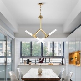 Lampadario moderno contemporaneo dorato a 2 livelli e 4 luci