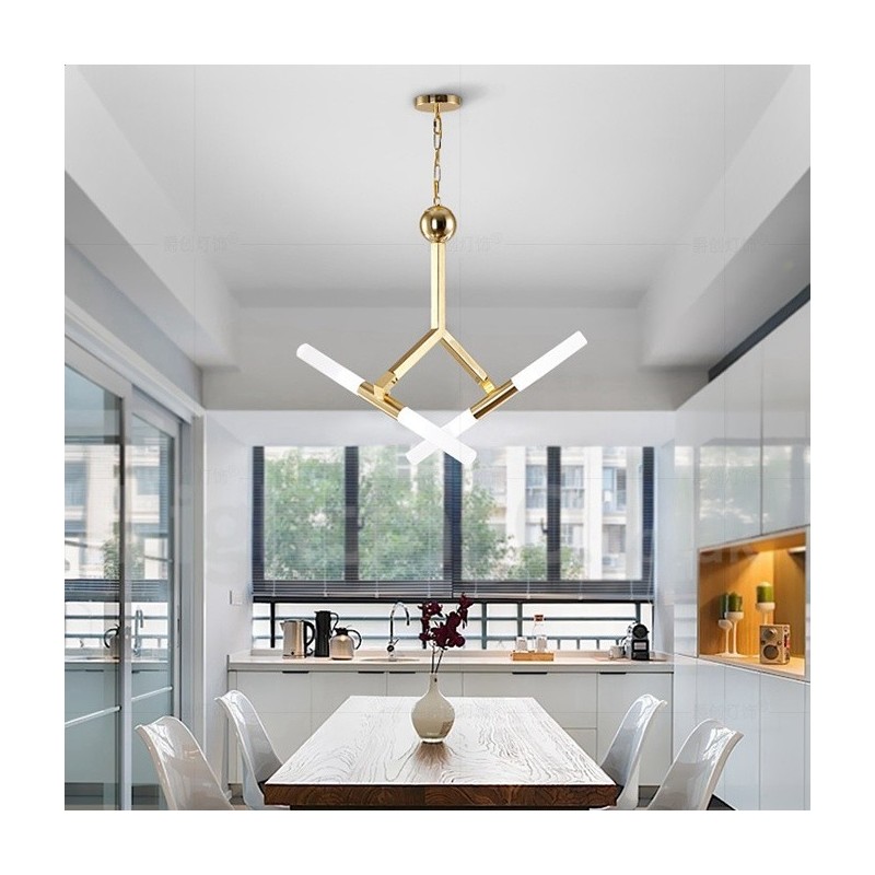 Lampadario moderno contemporaneo dorato a 2 livelli e 4 luci