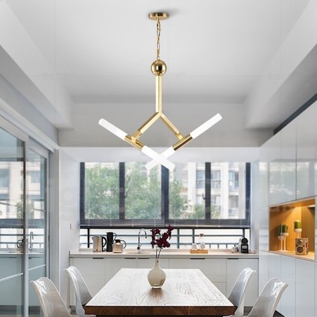 Lampadario moderno contemporaneo dorato a 2 livelli e 4 luci