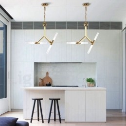 Lampadario moderno contemporaneo dorato a 2 livelli e 4 luci