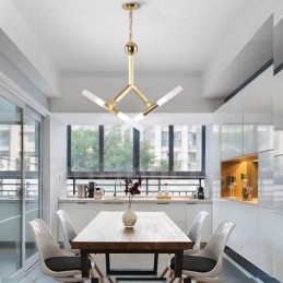 Lampadario moderno contemporaneo dorato a 2 livelli e 4 luci