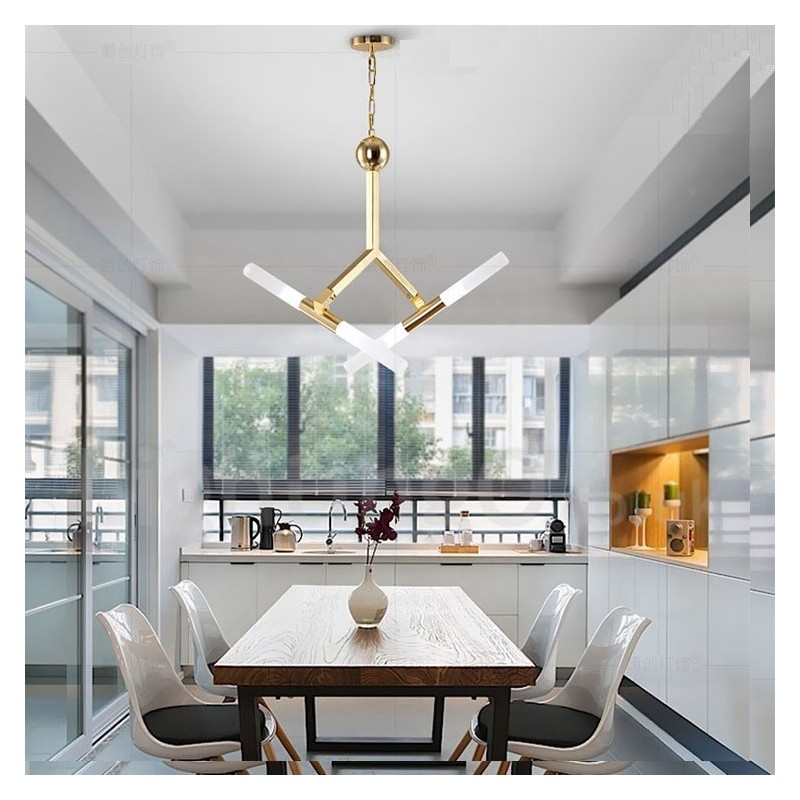 Lampadario moderno contemporaneo dorato a 2 livelli e 4 luci