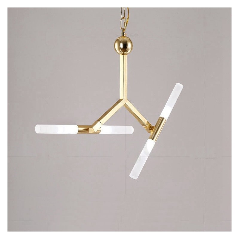Lampadario moderno contemporaneo dorato a 2 livelli e 4 luci