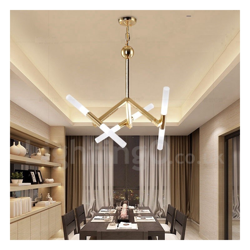 Lampadario contemporaneo dorato a 2 livelli con 6 luci