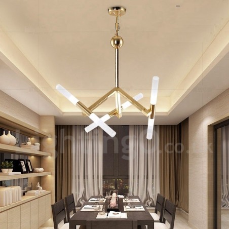 Lampadario contemporaneo dorato a 2 livelli con 6 luci