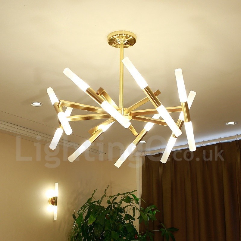 Lampadario contemporaneo a 2 livelli 16 luci dorato