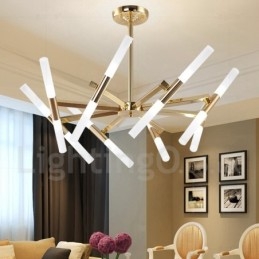 Lampadario contemporaneo a 2 livelli 16 luci dorato