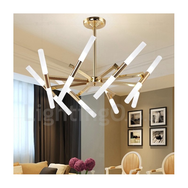 Lampadario contemporaneo a 2 livelli 16 luci dorato