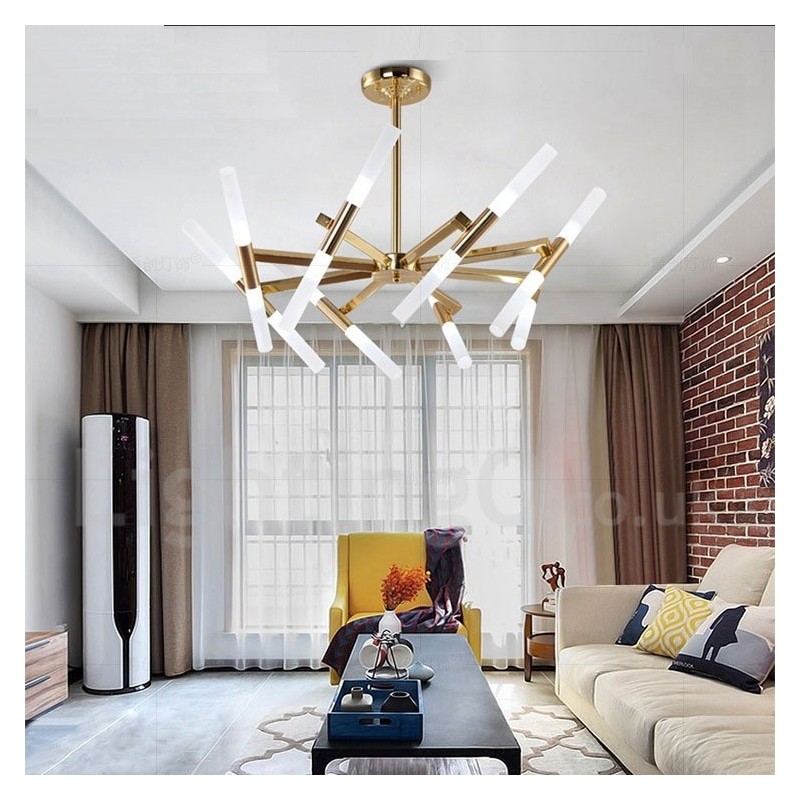 Lampadario contemporaneo a 2 livelli 16 luci dorato