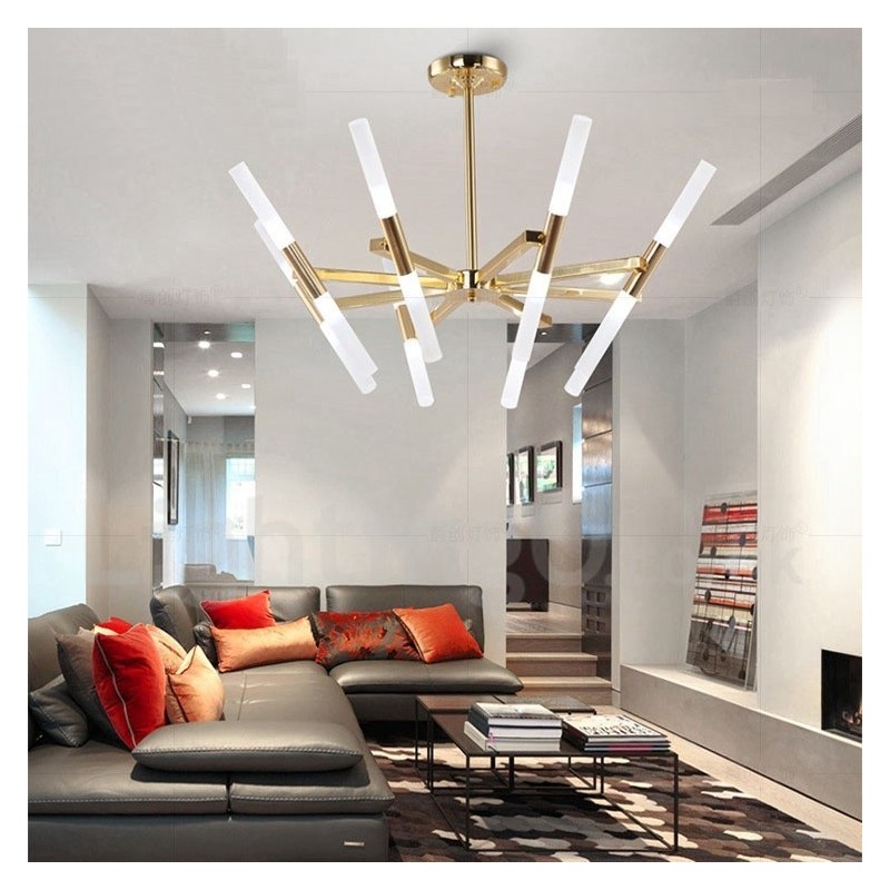 Lampadario contemporaneo a 2 livelli 16 luci dorato