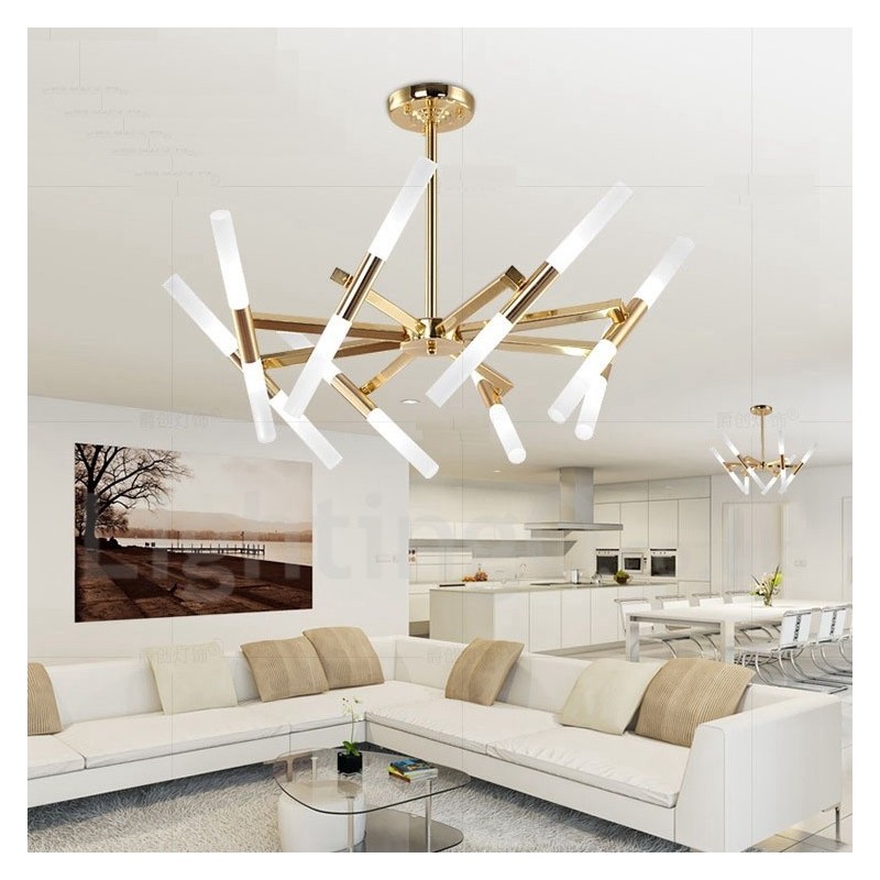 Lampadario contemporaneo a 2 livelli 16 luci dorato