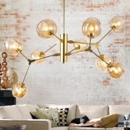 Lampadario moderno contemporaneo con paralume in metallo e fissaggio in vetro, 9 luci