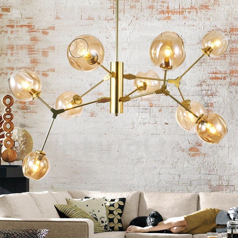 Lampadario moderno contemporaneo con paralume in metallo e fissaggio in vetro, 9 luci