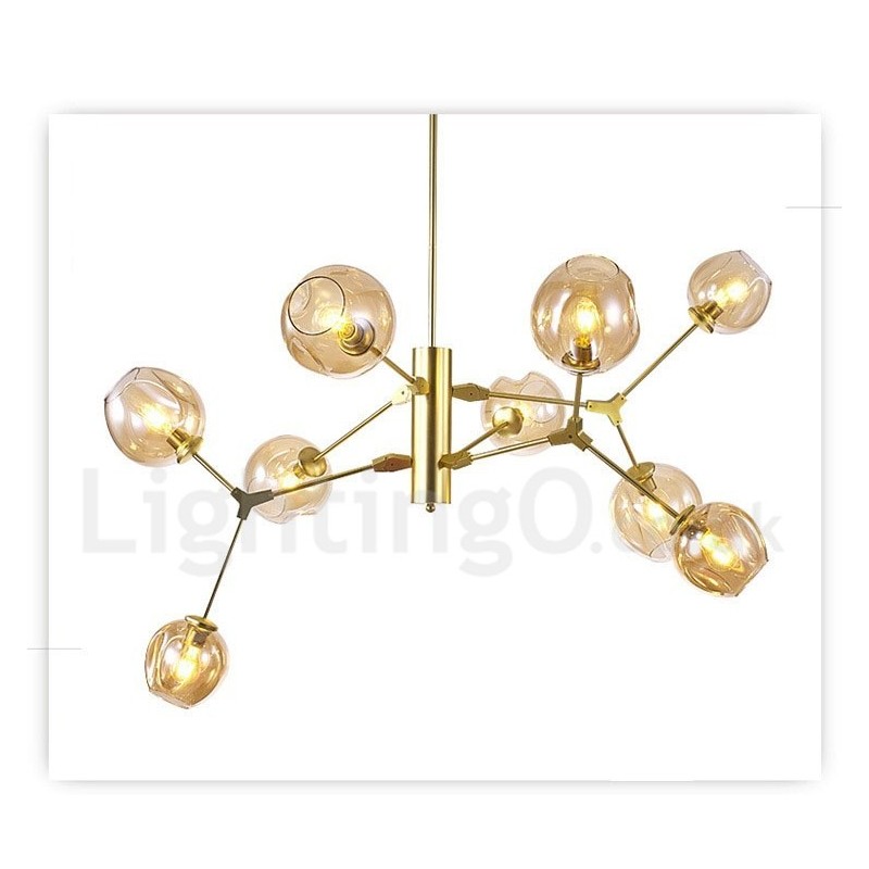 Lampadario moderno contemporaneo con paralume in metallo e fissaggio in vetro, 9 luci