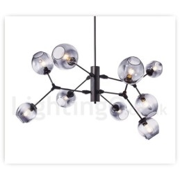 Lampadario moderno contemporaneo con paralume in metallo e fissaggio in vetro, 9 luci