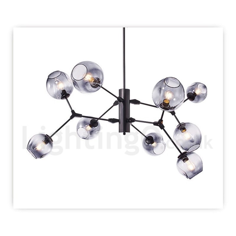 Lampadario moderno contemporaneo con paralume in metallo e fissaggio in vetro, 9 luci
