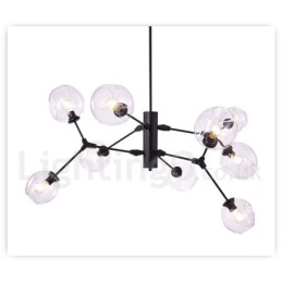 Lampadario moderno contemporaneo con paralume in metallo e fissaggio in vetro, 9 luci