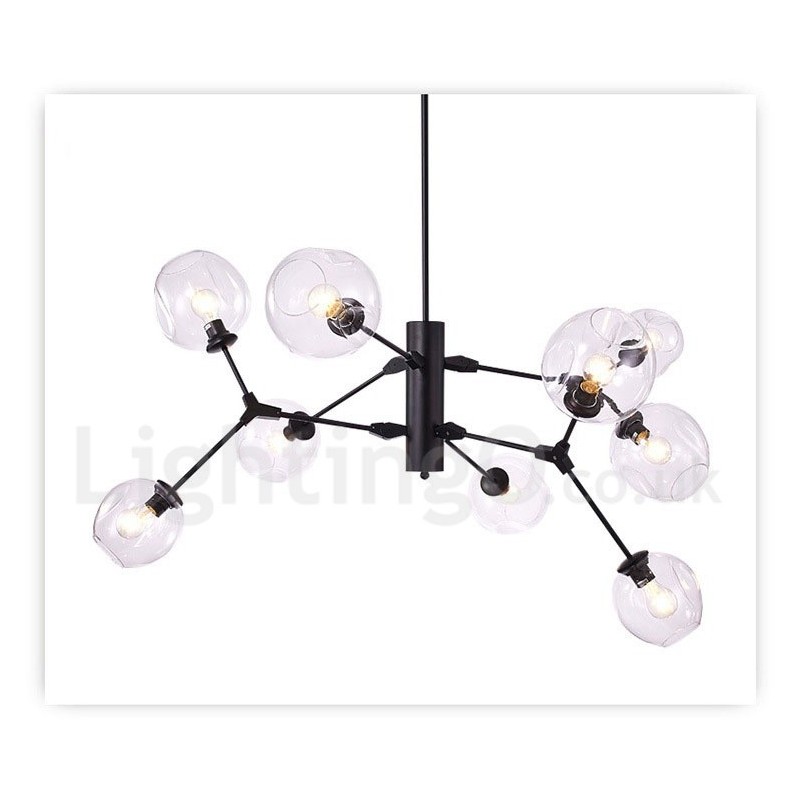 Lampadario moderno contemporaneo con paralume in metallo e fissaggio in vetro, 9 luci