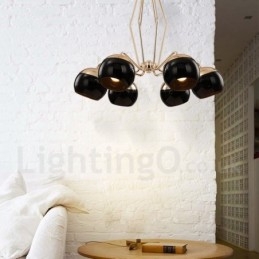 Lampadario moderno contemporaneo 6 luci in metallo e vetro 60 x 65 cm