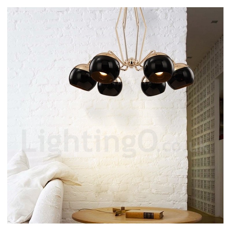 Lampadario moderno contemporaneo 6 luci in metallo e vetro 60 x 65 cm
