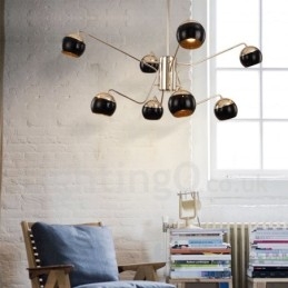 Lampadario contemporaneo in metallo a 8 luci a 2 livelli con paralume in vetro 75x80 cm