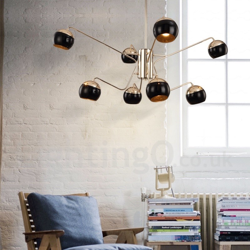 Lampadario contemporaneo in metallo a 8 luci a 2 livelli con paralume in vetro 75x80 cm