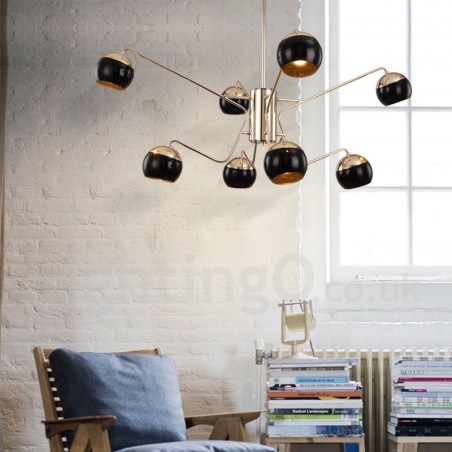 Lampadario contemporaneo in metallo a 8 luci a 2 livelli con paralume in vetro 75x80 cm