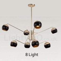 Lampadario contemporaneo in metallo a 8 luci a 2 livelli con paralume in vetro 75x80 cm