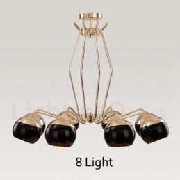 Lampadario moderno contemporaneo in metallo a 8 luci con paralume in vetro 47 x 80 cm
