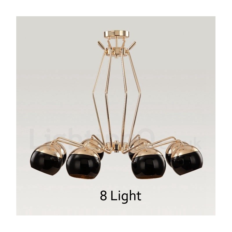 Lampadario moderno contemporaneo in metallo a 8 luci con paralume in vetro 47 x 80 cm