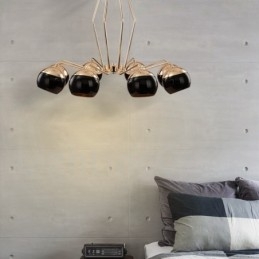 Lampadario moderno contemporaneo in metallo a 8 luci con paralume in vetro 47 x 80 cm