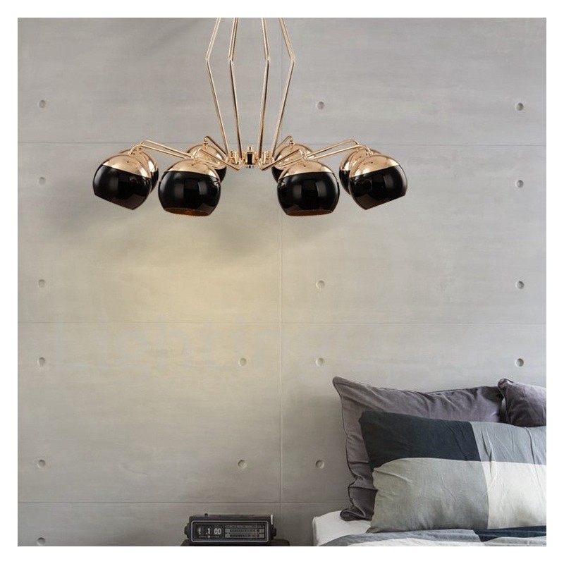 Lampadario moderno contemporaneo in metallo a 8 luci con paralume in vetro 47 x 80 cm