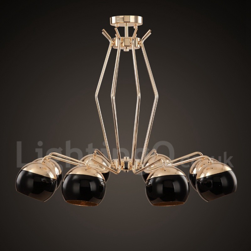 Lampadario moderno contemporaneo in metallo a 8 luci con paralume in vetro 47 x 80 cm