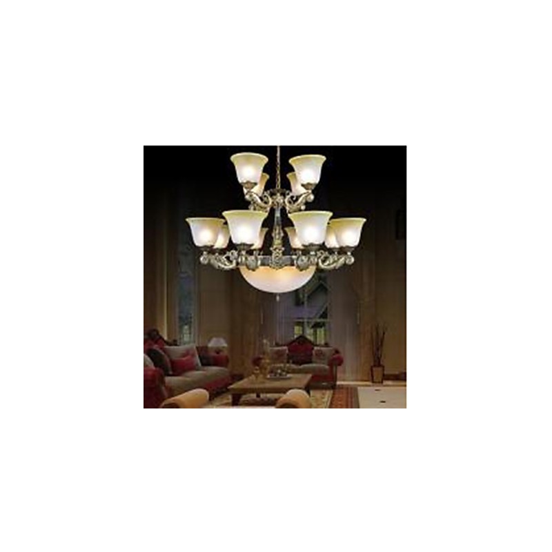 Lampadario classico retrò vintage in metallo bronzo a 3 livelli