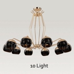 Lampadario contemporaneo in metallo a 10 luci con paralume in vetro 67 x 97 cm
