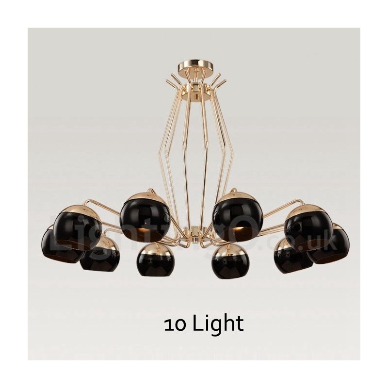 Lampadario contemporaneo in metallo a 10 luci con paralume in vetro 67 x 97 cm