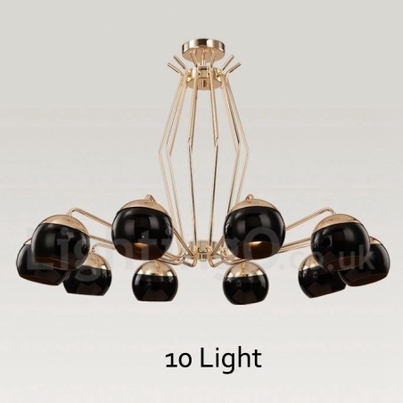 Lampadario contemporaneo in metallo a 10 luci con paralume in vetro 67 x 97 cm