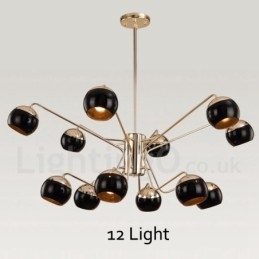 Lampadario moderno contemporaneo in metallo a 12 luci, 2 livelli, paralume in vetro, 80 x 85 cm