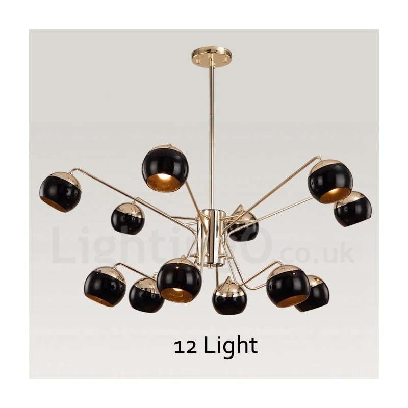 Lampadario moderno contemporaneo in metallo a 12 luci, 2 livelli, paralume in vetro, 80 x 85 cm