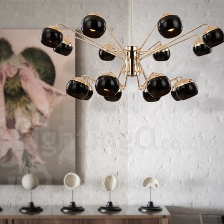 Lampadario contemporaneo in metallo a 16 luci su 2 livelli con paralume in vetro 80x85 cm
