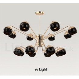 Lampadario contemporaneo in metallo a 16 luci su 2 livelli con paralume in vetro 80x85 cm