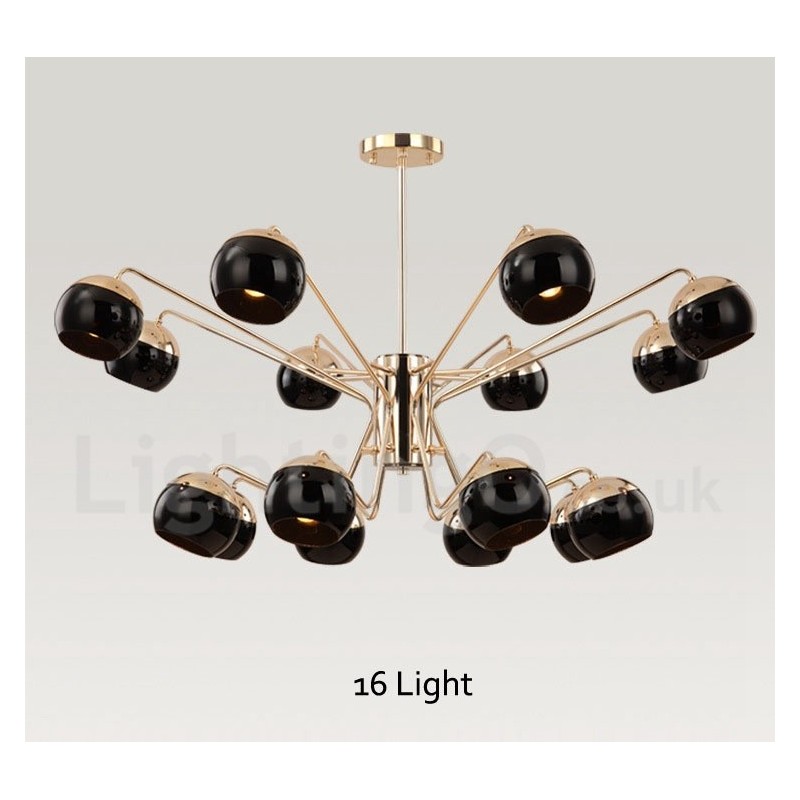 Lampadario contemporaneo in metallo a 16 luci su 2 livelli con paralume in vetro 80x85 cm