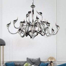 Lampadario moderno a forma di cigno 24 luci cromato con lampadine G4 incluse