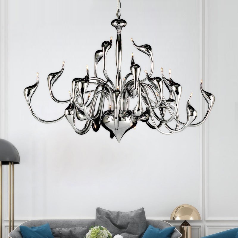 Lampadario moderno a forma di cigno 24 luci cromato con lampadine G4 incluse